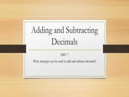 Math 5 Unit 2 Adding and Subtracting Decimals